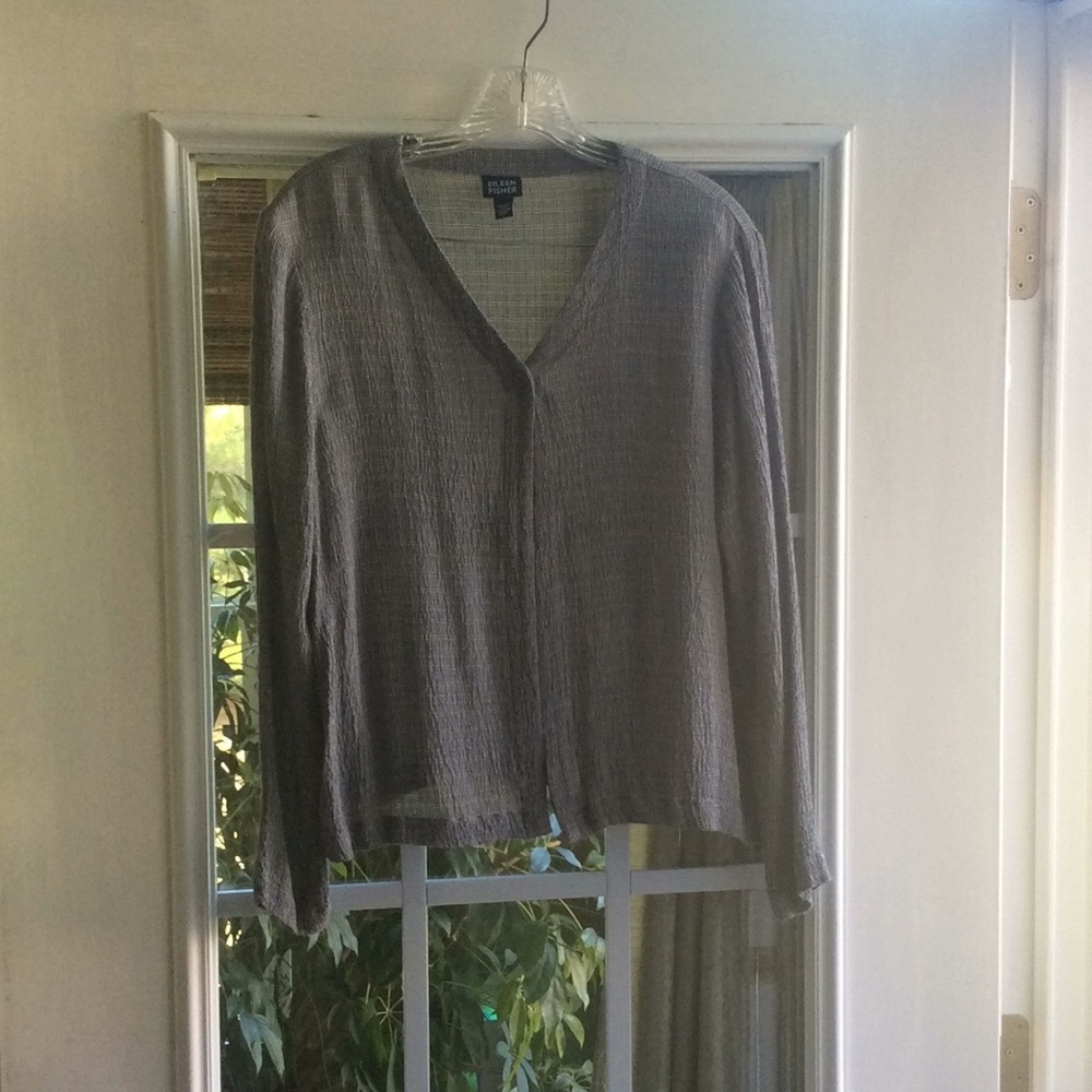 Eileen Fisher One Button Flyaway Top Sz Small